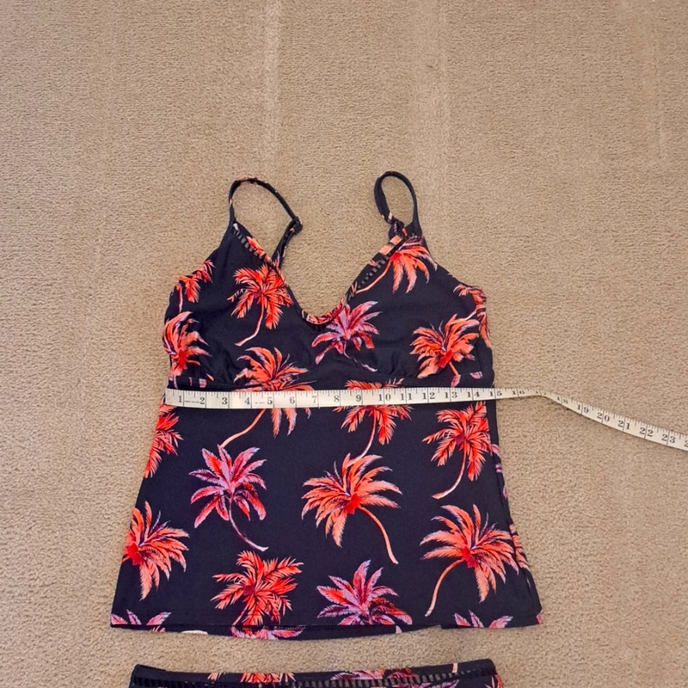 Women's BAKU Tankini Bikini Set with Pink Coral Palm Print - Picture 2 of 7